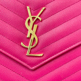 SAINT LAURENT CASSANDRE CHAIN WALLET/ CROSSBODY IN HOT PINK GRAIN DE POUDRE LEA & GHW
