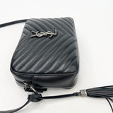 SAINT LAURENT LOU CAMERA CROSSBODY IN BLK LEA & SHW