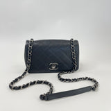 CHANEL QUILTED BLK CALFSKN LEA & RUTHENIUM HW MINI SEASONAL FLAP CROSSBODY