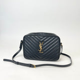 SAINT LAURENT LOU CAMERA CROSSBODY IN BLK CHEVRON LEA & GHW