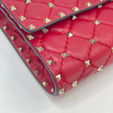 VALENTINO ROCKSTUD CROSSBODY/ CLUTCH  IN RED LMBSKN LEA & GHW