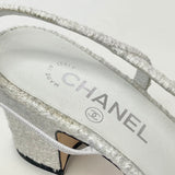 CHANEL WHT TWEED & BLK CAP TOE SLINGBACKS sz 38.5