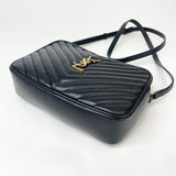 SAINT LAURENT LOU CAMERA CROSSBODY IN BLK CHEVRON LEA & GHW