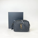 SAINT LAURENT LOU CAMERA CROSSBODY IN BLK CHEVRON LEA & GHW