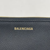 BALENCIAGA VILLE BLK LEA LOGO ZIP POUCH / CLUTCH