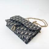 CHRISTIAN DIOR OBLIQUE CANVAS SADDLE POUCH ON CHAIN