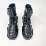 CHANEL BLK QUILTED LEA COMBAT BOOTS SZ 37.5