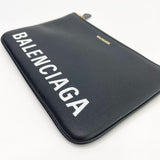 BALENCIAGA VILLE BLK LEA LOGO ZIP POUCH / CLUTCH