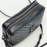 SAINT LAURENT LOU CAMERA CROSSBODY IN BLK LEA & SHW