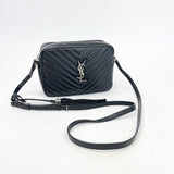 SAINT LAURENT LOU CAMERA CROSSBODY IN BLK LEA & SHW