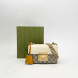 GUCCI SUPREME CANVAS  & WHT LEA PADLOCK BAG