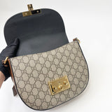 GUCCI GG SUPREME & BLK LEA PADLOCK CROSSBODY