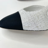 CHANEL WHT TWEED & BLK CAP TOE SLINGBACKS sz 38.5