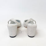 CHANEL WHT TWEED & BLK CAP TOE SLINGBACKS sz 38.5