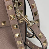 VALENTINO ROCKSTUD POUDRE PEBBLED LEATHER TOP HANDLE MINI CROSSBODY
