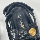 CHANEL SANDAL IN SHINY BLK LEA & GHW SZ 37