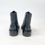 CHANEL BLK QUILTED LEA COMBAT BOOTS SZ 37.5