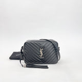 SAINT LAURENT LOU CAMERA CROSSBODY IN BLK LEA & SHW