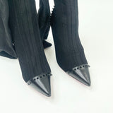 CHRISTIAN LOUBOUTIN SOURCIETTE OTK KNITTED BLK STUDDED BOOTS sz 36