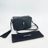 SAINT LAURENT LOU CAMERA CROSSBODY IN BLK LEA & SHW