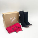 CHRISTIAN LOUBOUTIN SOURCIETTE OTK KNITTED BLK STUDDED BOOTS sz 36