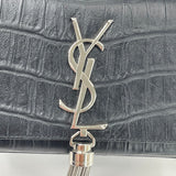SAINT LAURENT YSL BLK CROC EMBOSSED LEATHER KATE TASSEL CHAIN CROSSBODY