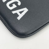 BALENCIAGA VILLE BLK LEA LOGO ZIP POUCH / CLUTCH