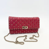 VALENTINO ROCKSTUD CROSSBODY/ CLUTCH  IN RED LMBSKN LEA & GHW