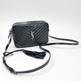 SAINT LAURENT LOU CAMERA IN BLK CHEVRON LEA & AGED SHW