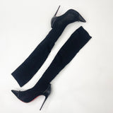 CHRISTIAN LOUBOUTIN SOURCIETTE OTK KNITTED BLK STUDDED BOOTS sz 36