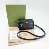 GUCCI BLK LEATHER MINI OPHIDIA CROSSBODY BAG