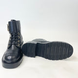 CHANEL BLK QUILTED LEA COMBAT BOOTS SZ 37.5