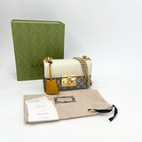 GUCCI SUPREME CANVAS  & WHT LEA PADLOCK BAG