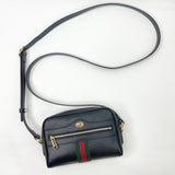 GUCCI BLK LEATHER MINI OPHIDIA CROSSBODY BAG