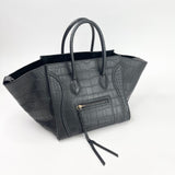 CELINE MEDIUM PHANTOM LUGGAGE IN BLK STAMPED CROC CALFSKIN TOTE