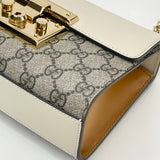 GUCCI SUPREME CANVAS  & WHT LEA PADLOCK BAG