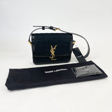 SAINT LAURENT SOLFERINO BAG IN BLK SUEDE LEA & GHW