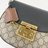 GUCCI GG SUPREME & BLK LEA PADLOCK CROSSBODY