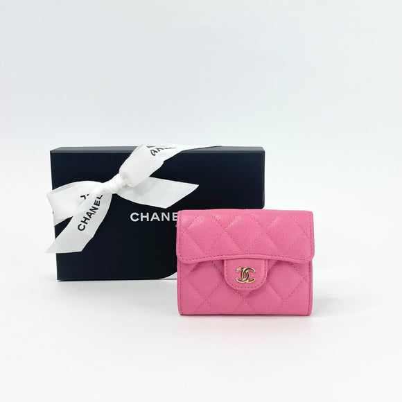 CHANEL CLASSIC FLAP PINK LEA W GHW CARD CASE/ WALLET