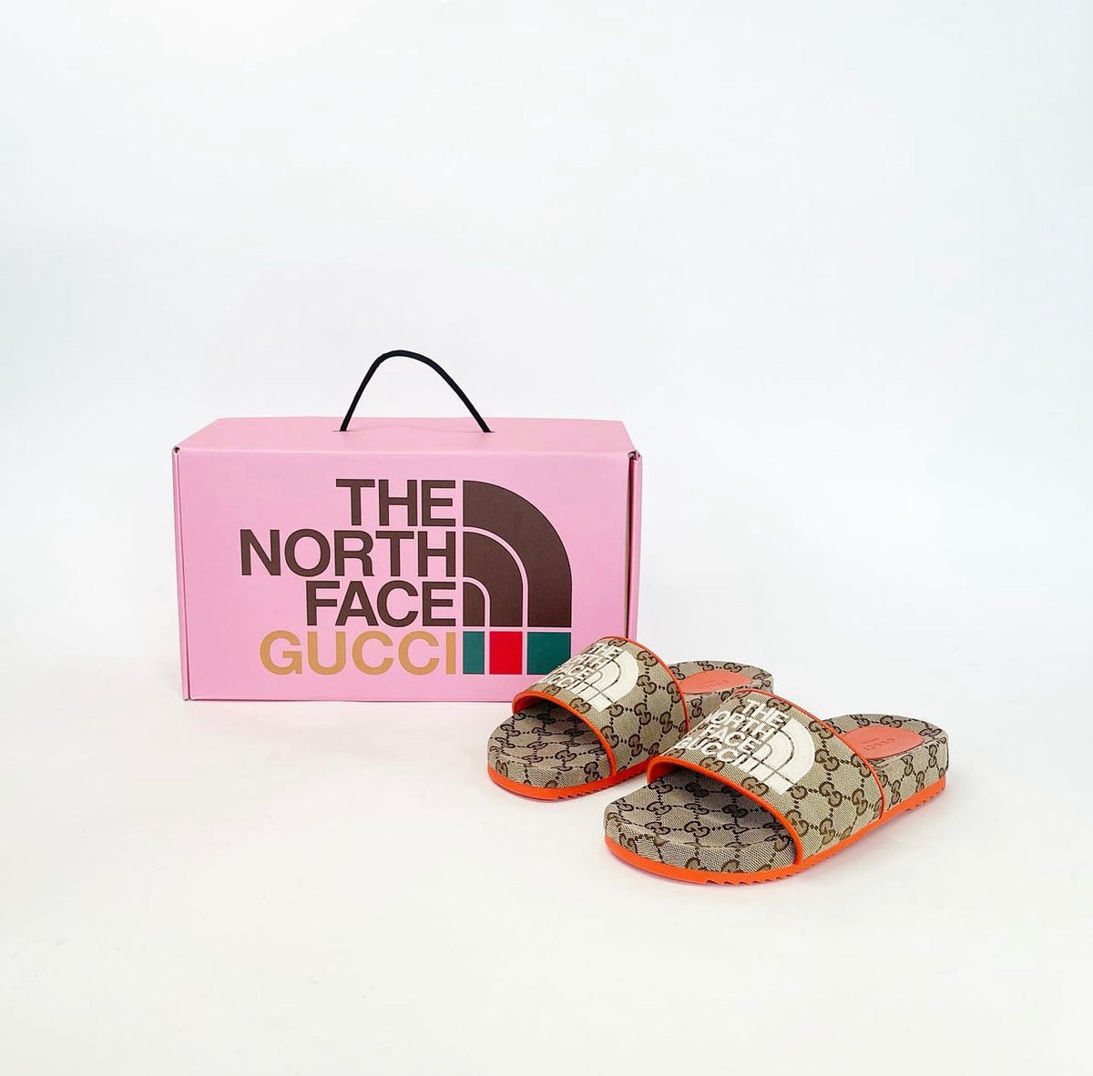 GUCCI GG SUPREME x NORTH FACE BROWN LOGO SLIDES sz 40