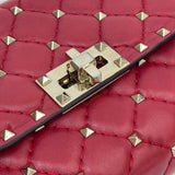 VALENTINO ROCKSTUD CROSSBODY/ CLUTCH  IN RED LMBSKN LEA & GHW