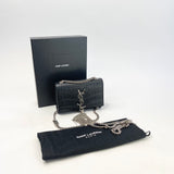 SAINT LAURENT YSL BLK CROC EMBOSSED LEATHER KATE TASSEL CHAIN CROSSBODY