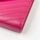 SAINT LAURENT CASSANDRE CHAIN WALLET/ CROSSBODY IN HOT PINK GRAIN DE POUDRE LEA & GHW