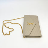 SAINT LAURENT CASSANDRE CHAIN WALLET/ CROSSBODY IN BEIGE GRAIN DE POUDRE LEA & GHW
