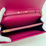 SAINT LAURENT CASSANDRE CHAIN WALLET/ CROSSBODY IN HOT PINK GRAIN DE POUDRE LEA & GHW