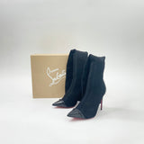 CHRISTIAN LOUBOUTIN SOURCIETTE OTK KNITTED BLK STUDDED BOOTS sz 36