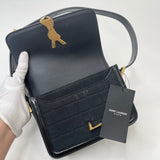 SAINT LAURENT SOLFERINO BAG IN BLK SUEDE LEA & GHW