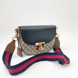 GUCCI GG SUPREME & BLK LEA PADLOCK CROSSBODY