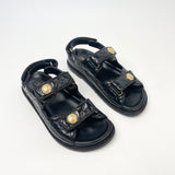 CHANEL SANDAL IN SHINY BLK LEA & GHW SZ 37