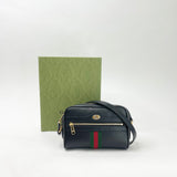 GUCCI BLK LEATHER MINI OPHIDIA CROSSBODY BAG